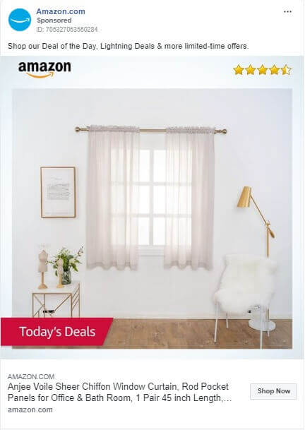 A very effective Facebook ad by Amazon, featuring several products in one ad
