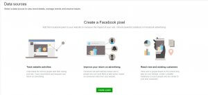 Facebook Pixel creation - starting point that features benefits of the pixel and a call to action to get started.
