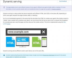 A screenshot of Google for developers explaining what a dynamic serving configuration is.