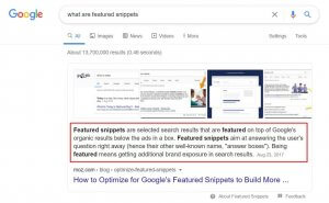 Google’s featured snippet in response to the search query *what are featured snippets?*