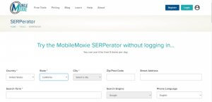 A view of Mobile Moxie’s SERPerator - A free SEO Tools Platform.