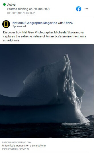 A mobile photograph by a Nat Geo Photographer, featured effectively in a Facebook Ad