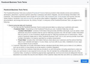 Terms of Facebook business tools in the business manager.