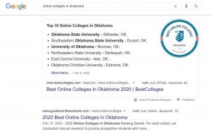 SEO results for the keyword 'Online Colleges In Oklahoma'