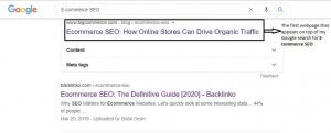 The top result on Google for the search query *E-commerce SEO*.