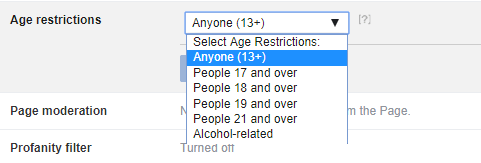 A screenshot of age-related restrictions possible at the page level.