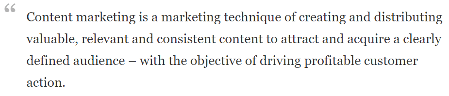 A screenshot of definition of Content Marketing on a blog post at Forbes