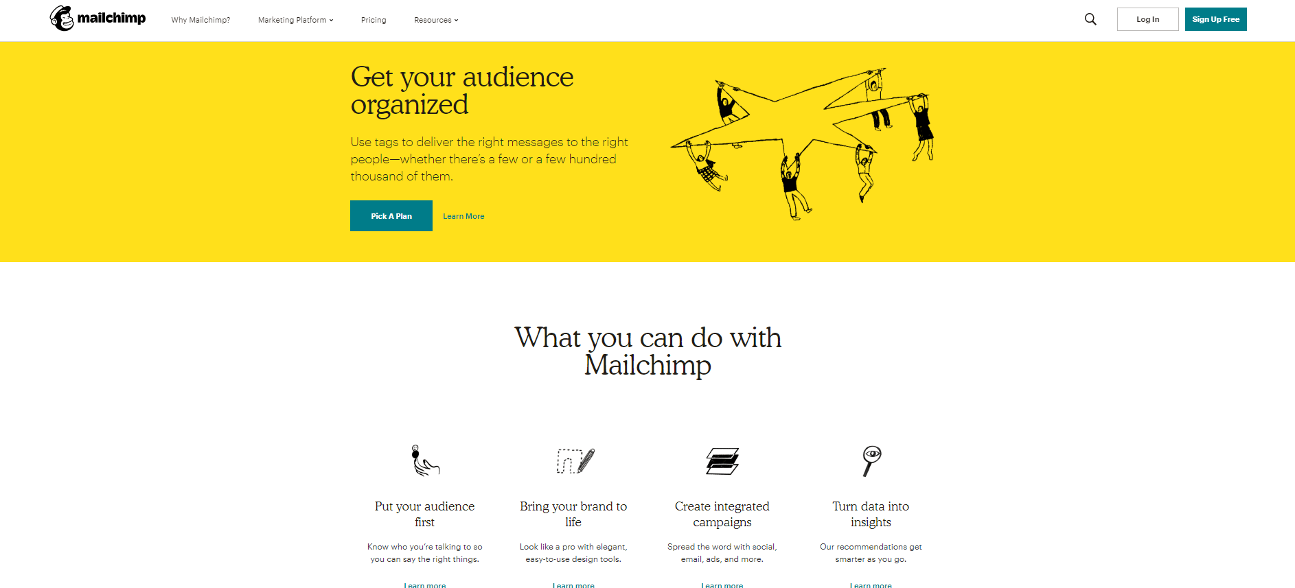 Screenshot of Mailchimp's website-a Content Marketing automation tool for Email marketing.