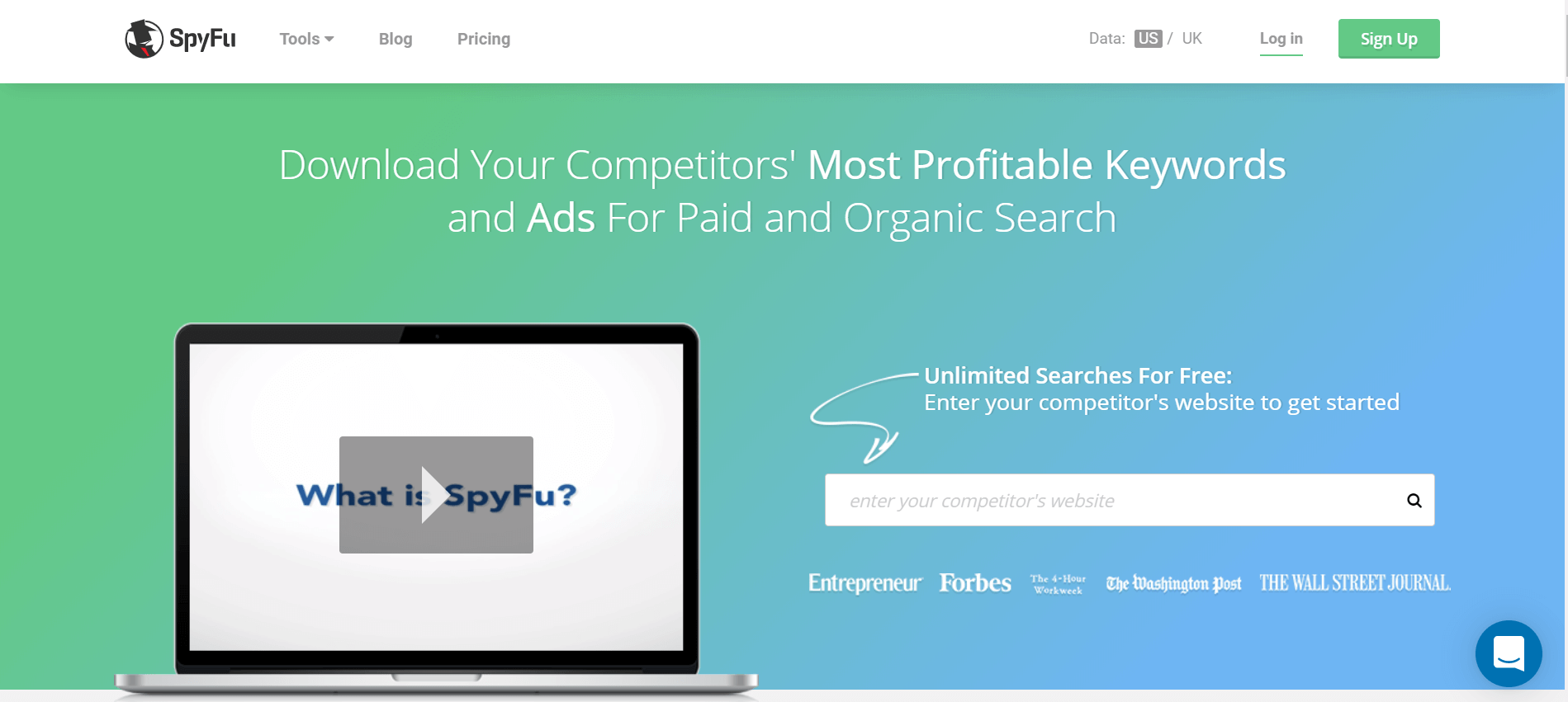 Screenshot of SpyFu website, a Content Marketing tool for your competitor's keyword and Ads search.