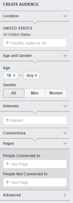 “Create Audience” form in the Audience insights menu of the Business manager.