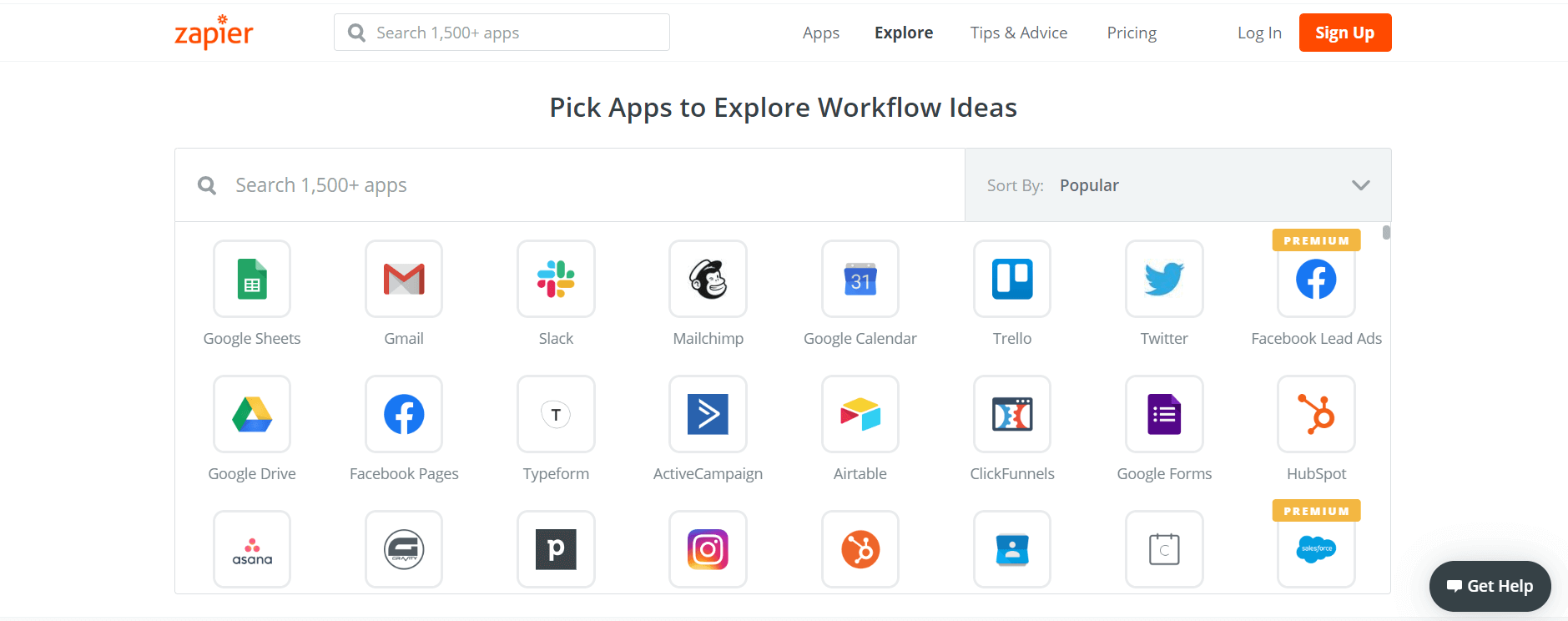 A Screenshot of Zapier, an automation tool, showing the triggers apps for setting up Zaps.
